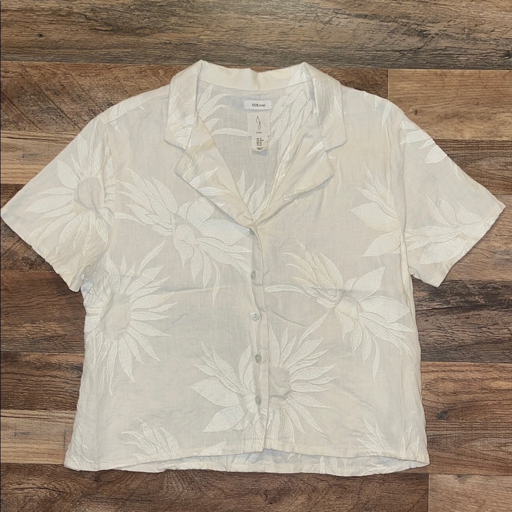 Joie 100% Linen Floral Cream Floral Button Down Shirt Short sleeve size M